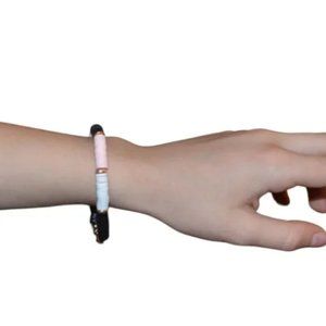 Handmade Black, Pink, & White Clay Bead Bracelet w/ gold-plated Lobster Clasp